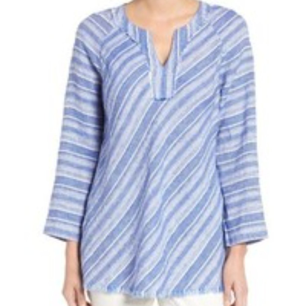 NIC+ZOE Freshwater blue striped linen tunic top